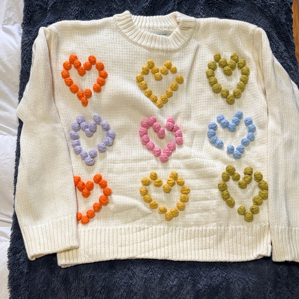 English Factory Cream Sweater with Colorful Heart Accents